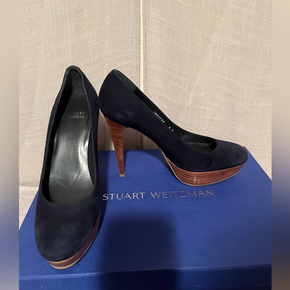 💙 Stuart Weitzman Casey Navy Suede Heels | Size 9M